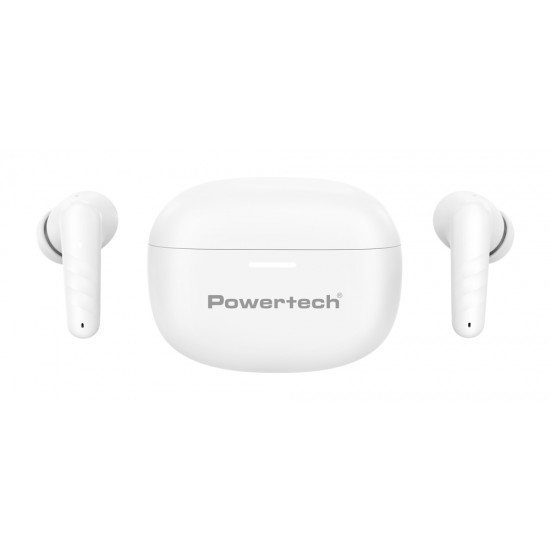 POWERTECH earphones με θήκη φόρτισης PT-1432, True Wireless, 35/300mAh, λευκά