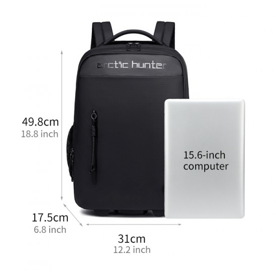 ARCTIC HUNTER τσάντα ταξιδίου LG00657-1 με θήκη laptop 15.6", τροχήλατη, 27L, μαύρη