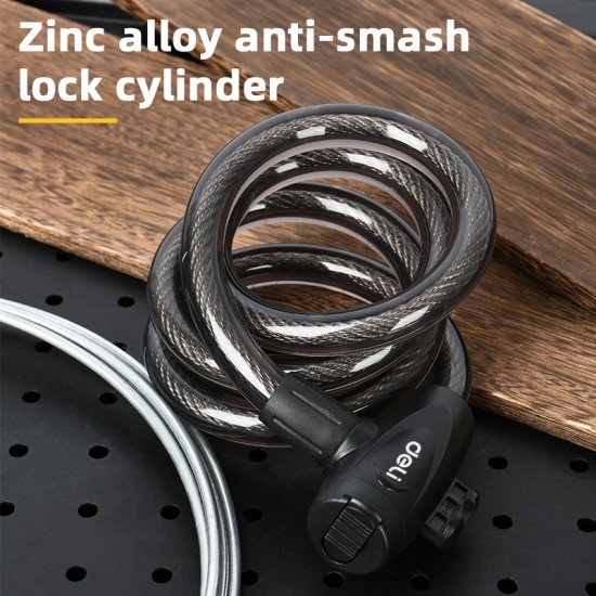 DELI κλειδαριά ποδηλάτου με κλειδί DL508062, Φ12mm, 1m, μαύρη