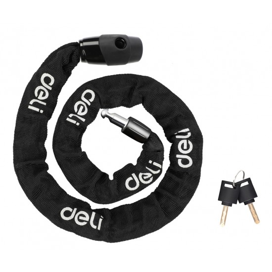 DELI κλειδαριά ποδηλάτου με κλειδί DL508021, Φ4mm, 1m, μαύρη