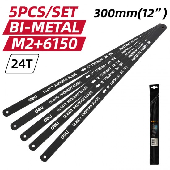 DELI σετ λάμες πριονιού σιδήρου/ξύλου DL4673, 300mm, 24 TPI, 5τμχ
