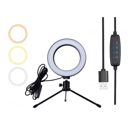 CABLETIME φωτιστικό δαχτυλίδι LED CT-LRL6-PB με μίνι τρίποδα & σφιγκτήρα, βάση smartphone, Φ16cm
