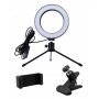 CABLETIME φωτιστικό δαχτυλίδι LED CT-LRL6-PB με μίνι τρίποδα & σφιγκτήρα, βάση smartphone, Φ16cm