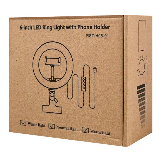 CABLETIME φωτιστικό δαχτυλίδι LED CT-LRL6-PB με μίνι τρίποδα & σφιγκτήρα, βάση smartphone, Φ16cm