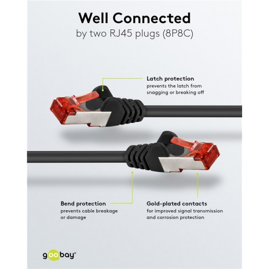 GOOBAY καλώδιο δικτύου 68687, CAT 6 S/FTP, 250MHz, copper, 0.5m, μαύρο