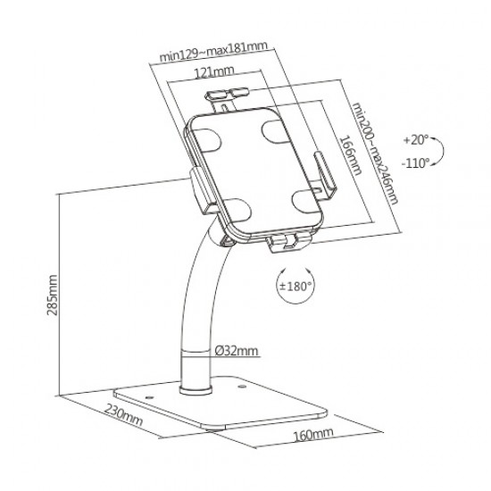 BRATECK επιτραπέζια βάση tablet PAD33-03, αντικλεπτική, 7.9-11", μαύρη