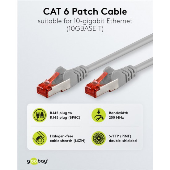GOOBAY καλώδιο δικτύου 50891, CAT 6 S/FTP, copper, 250MHz, 10m, γκρι