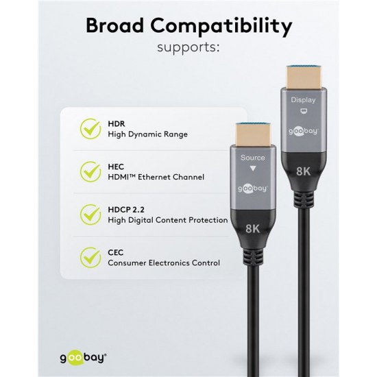 GOOBAY καλώδιο HDMI 2.1 76274 με Ethernet, AOC, 8K/60Hz, 48 Gbps, 10m, μαύρο