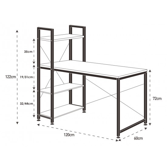 HOME USE γραφείο HUH-0249 με ραφιέρα, 120x60x122cm, καφέ/μαύρο