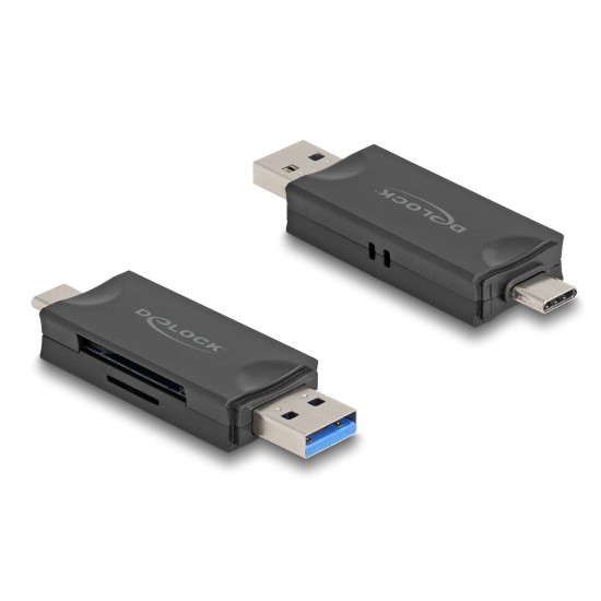 DELOCK card reader 91020 για SD & micro SD, USB/USB-C σύνδεση, 5Gbps, μαύρο