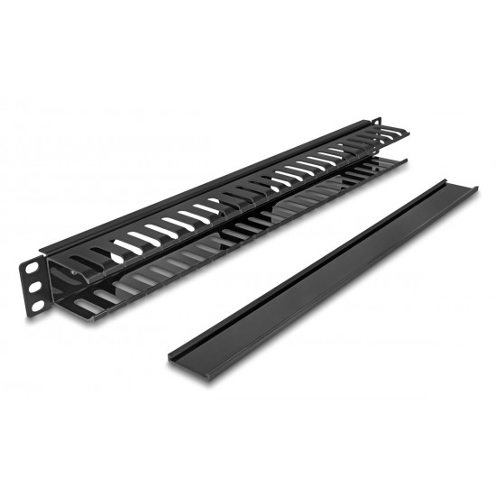 DELOCK cable management 81555 για rack 19"/1U, πλαστικό/μεταλλικό, μαύρο