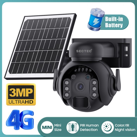 SECTEC smart ηλιακή κάμερα ST-515C-3M-4G-BK, 3MP, 4G, SD, PTZ, IP65