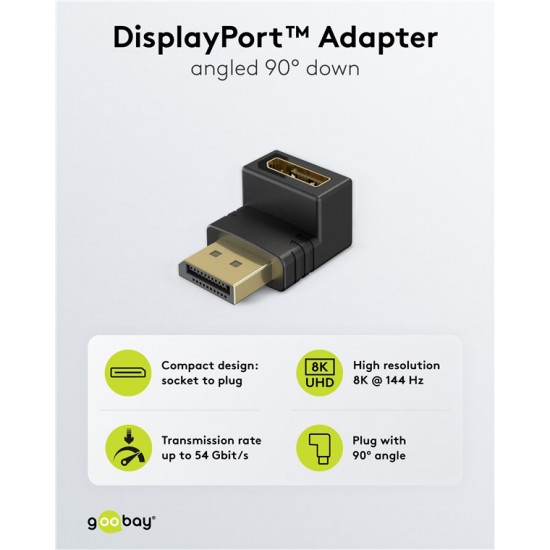 GOOBAY αντάπτορας DisplayPort 77130, 8K/144Hz, γωνιακός, μαύρος