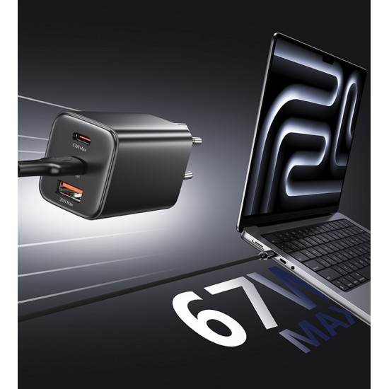 USAMS φορτιστής τοίχου CC265, USB & 2x USB-C, 67W, GaN, λευκός