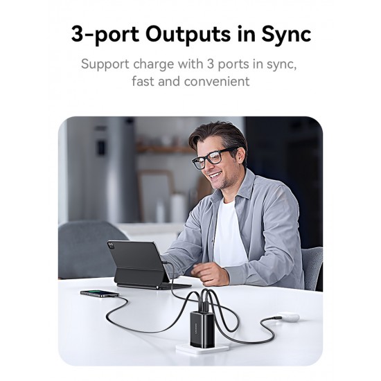 USAMS φορτιστής τοίχου CC296 με καλώδιο, USB & USB-C, 30W, μαύρος