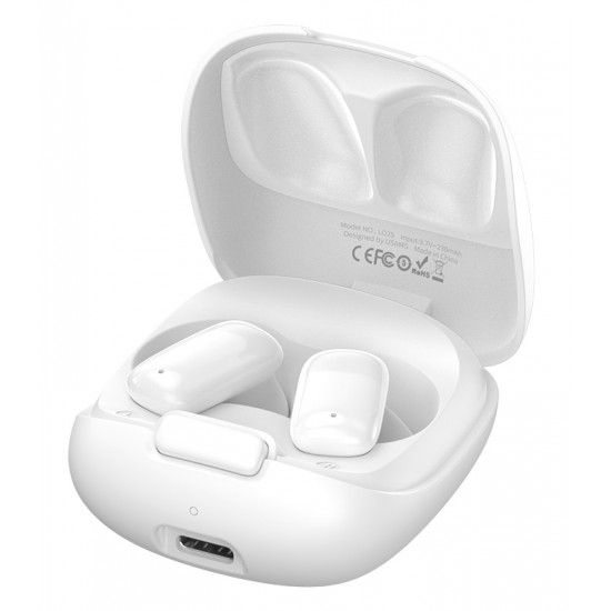 USAMS earphones με θήκη φόρτισης ID25, TWS, Φ13mm, 30/230mAh, λευκά