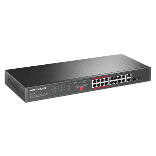 MERCUSYS rackmount switch MS118CP, 16x 10/100Mbps PoE+ & 2x Gigabit θύρες, UN/1.0