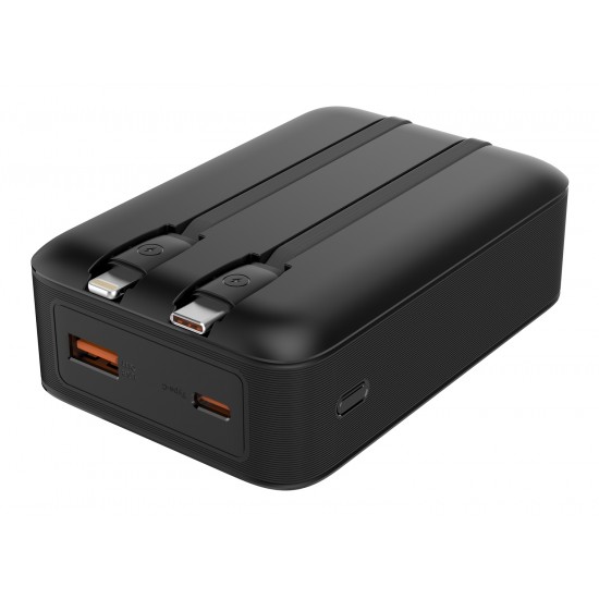POWERTECH power bank PT-1504 με καλώδια & οθόνη, 20000mah, 22.5W, μαύρο