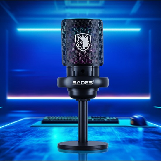 SADES gaming μικρόφωνο TYTO με βάση γραφείου & επιτραπέζια, pop φίλτρο, καρδιοειδές, USB, μαύρο