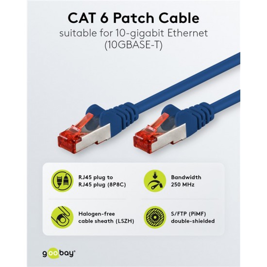 GOOBAY καλώδιο δικτύου 68268, CAT 6 S/FTP, copper, 250MHz, 2m, μπλε