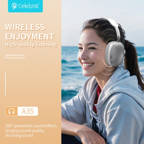 CELEBRAT headphones A35, ασύρματα & ενσύρματα, micro SD, 40mm, 200mAh, μαύρα