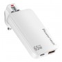 POWERTECH φορτιστής τοίχου PT-1532, EU/UK/CN βύσμα, USB/USB-C, 65W, GaN, λευκός