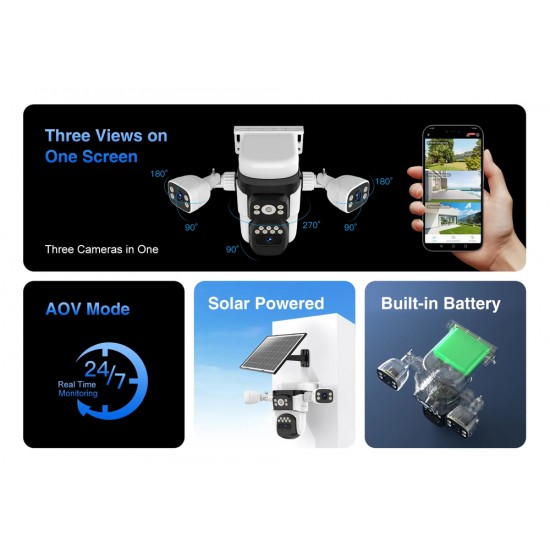 VSTARCAM smart ηλιακή κάμερα BG621SR, triple lens, 2MP, 4G, SD, PTZ, IP66