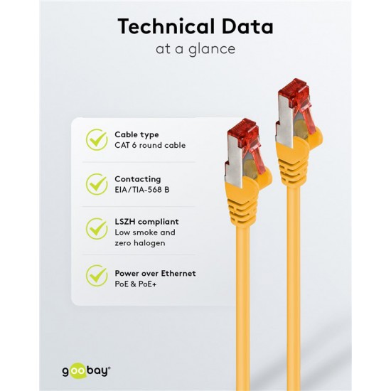 GOOBAY καλώδιο δικτύου 92453, CAT 6 S/FTP, copper, 250MHz, 0.15m, κίτρινο