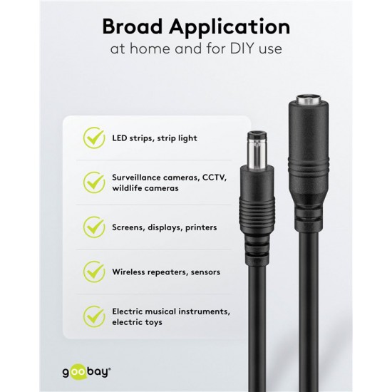 GOOBAY καλώδιο προέκτασης τροφοδοσίας 71400, 5.5x2.1mm, 10m, μαύρο