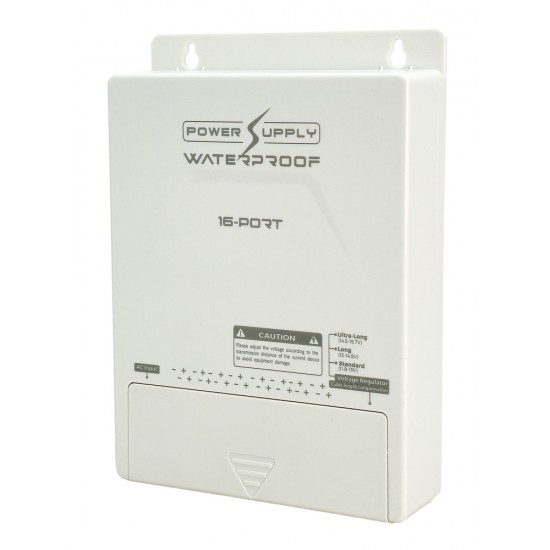 FOLKSAFE τροφοδοτικό συστημάτων CCTV FS-DC121608W, 16 εξόδων, 12V/8A, αδιάβροχο IP65