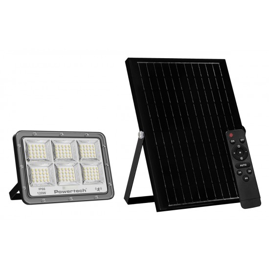 POWERTECH LED ηλιακός προβολέας PT-1457 με τηλεχειριστήριο, αισθητήρας κίνησης, 120W, 4000K, 1500lm, IP66