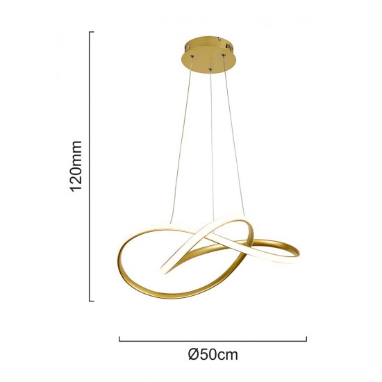 POWERTECH LED φωτιστικό οροφής HLL-0208, 48W, 4000K, Φ50cm x 120cm, χρυσό