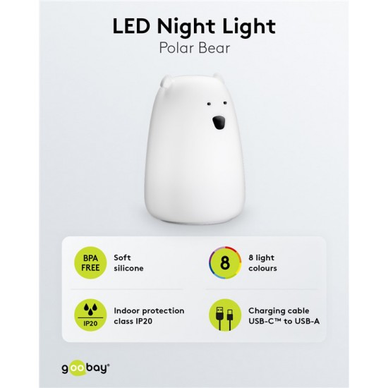 GOOBAY LED φωτιστικό νυκτός πολική αρκούδα 61647, RGB, επαναφορτιζόμενο, λευκό