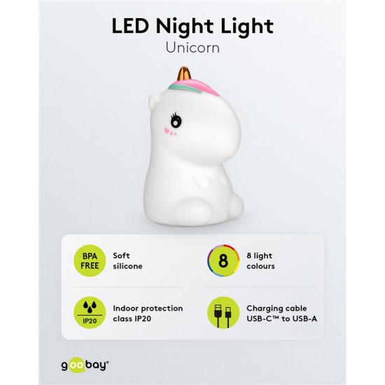 GOOBAY LED φωτιστικό νυκτός μονόκερος 61649, RGB, επαναφορτιζόμενο, λευκό