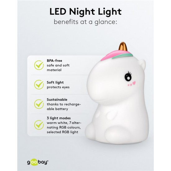 GOOBAY LED φωτιστικό νυκτός μονόκερος 61649, RGB, επαναφορτιζόμενο, λευκό