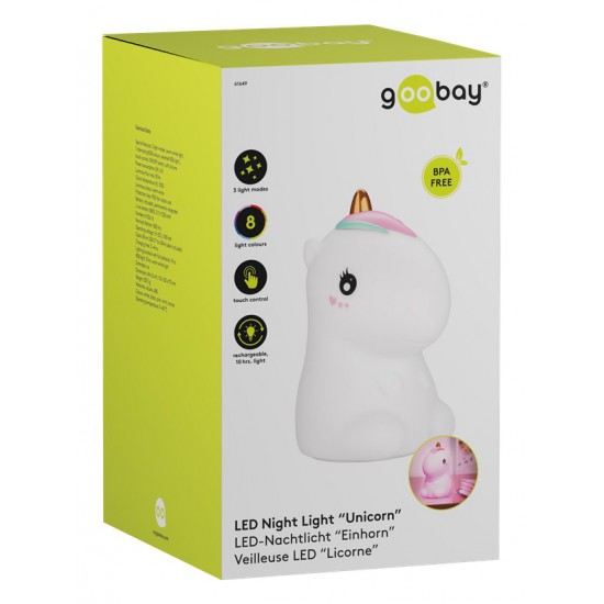 GOOBAY LED φωτιστικό νυκτός μονόκερος 61649, RGB, επαναφορτιζόμενο, λευκό