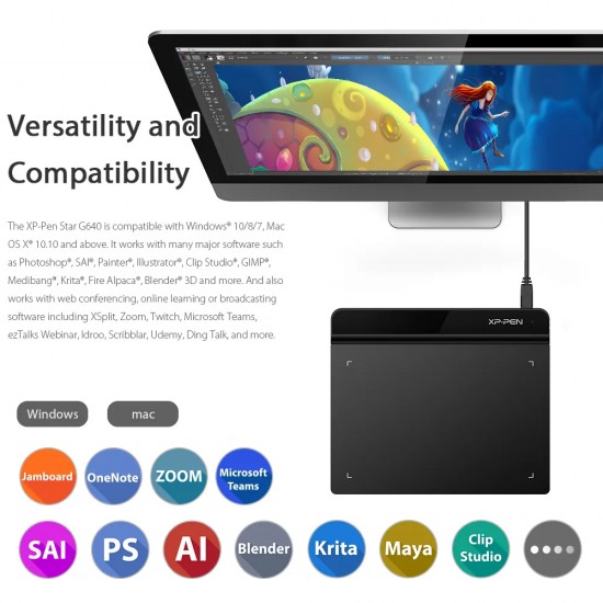 XP-PEN ταμπλέτα σχεδίασης με γραφίδα Star G640, 152.4x101.6mm, μαύρο