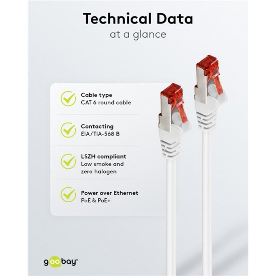 GOOBAY καλώδιο δικτύου 93502, CAT 6 S/FTP, copper, 250MHz, 1m, λευκό