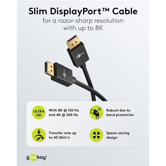 GOOBAY καλώδιο DisplayPort 77443, 8K/120Hz, 40 Gbps, 2m, μαύρο