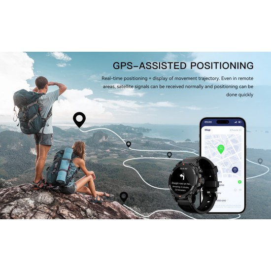 INTIME smartwatch G6 με 2x λουράκια, heart rate, 1.43" AMOLED, GPS, 5ATM/IP69, titanium black