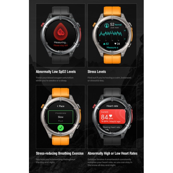 ZEBLAZE smartwatch Stratos 4 με φακό, heart rate, 1.43" AMOLED, GPS, 5 ΑΤΜ, MIL-STD-810H, μαύρο