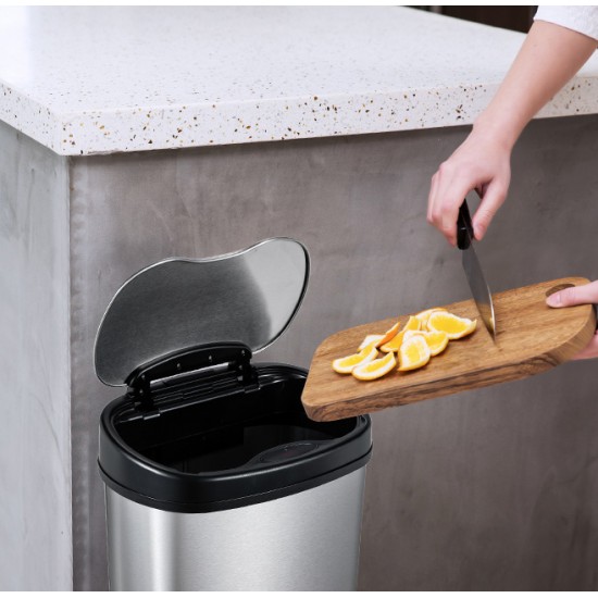 HOME USE κάδος απορριμμάτων HUH-0256 με φωτοκύτταρο, ανοξείδωτο ατσάλι, 15lt, ασημί