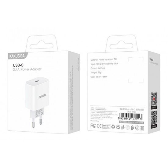 KAKUSIGA φορτιστής τοίχου KSC-1230, USB-C, 2.4A, λευκός