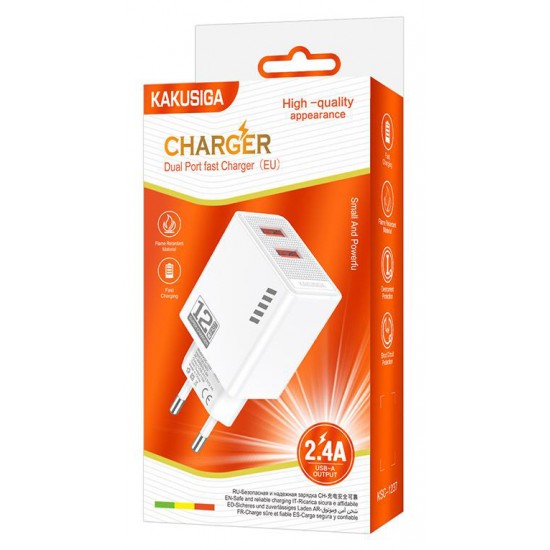 KAKUSIGA φορτιστής τοίχου KSC-1237, 2x USB, 12W, λευκός