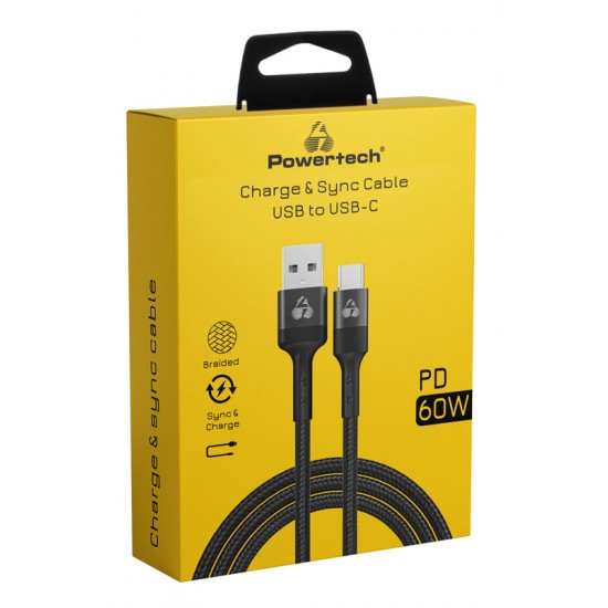POWERTECH καλώδιο USB-C σε USB PTR-0169, PD 60W, copper, 1.5m, μαύρο