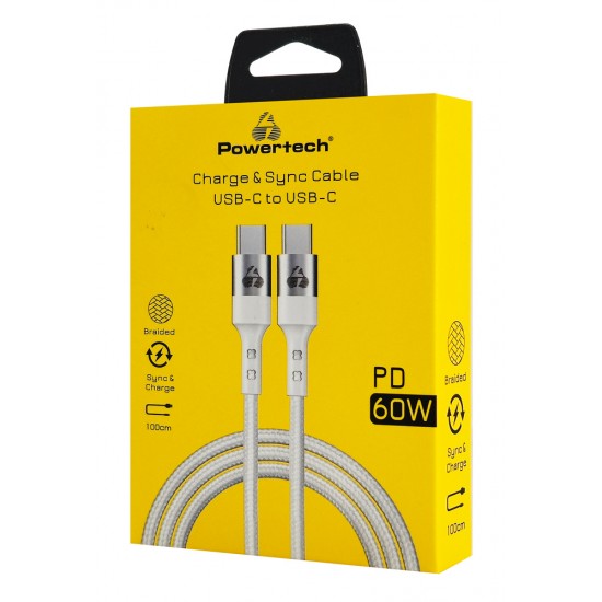 POWERTECH καλώδιο USB-C σε USB-C PTR-0167, PD 60W, copper, 1m, λευκό