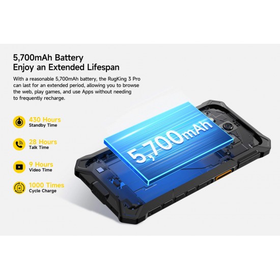 ULEFONE smartphone RugKing 3 Pro, 6.56", 8/128GB, 5700mAh, IP68/IP69K, μαύρο