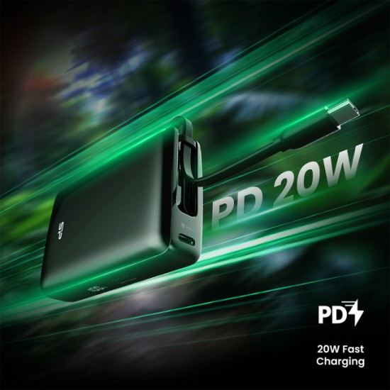 SILICON POWER power bank CP10 με καλώδιο USB-C, 2x θύρες εξόδου, 10000mAh, 20W, μαύρο