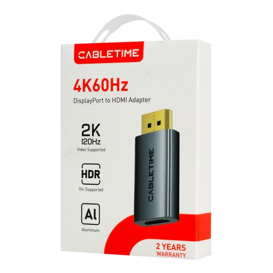 CABLETIME αντάπτορας DisplayPort σε HDMI CT-DMHF4K-AG6, 4K/60Hz, γκρι
