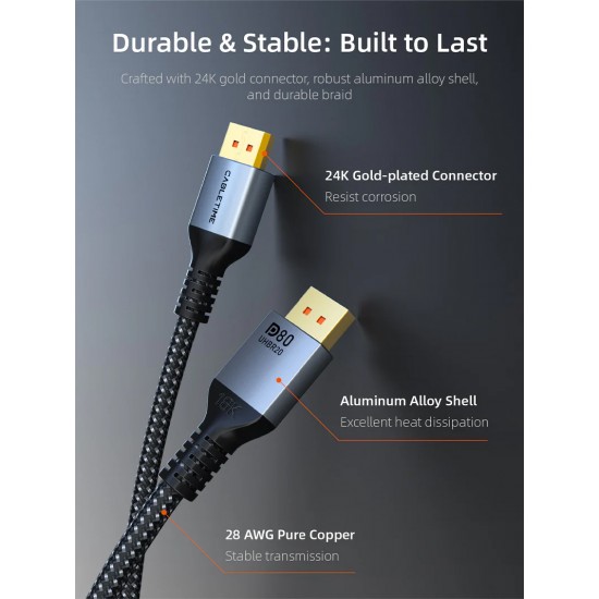 CABLETIME καλώδιο DisplayPort 2.1 CT-DP16K, VESA Certified, 16K/60Hz, 80 Gbps, 2m, μαύρο
